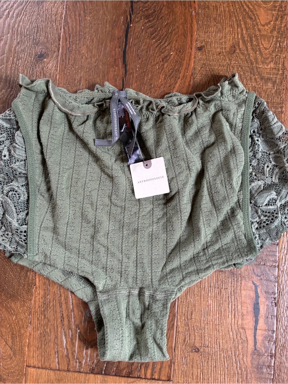 Anthropologie Olive Green Lace-Trim lingerie